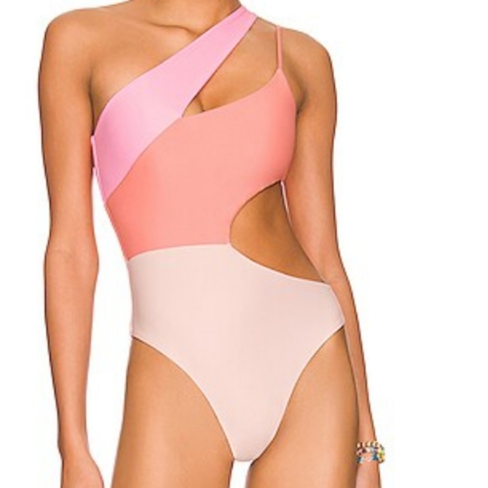 Tularosa Kabella One Piece Asymmetrical One Shoulder Bathing Suit In Pink Oxygen